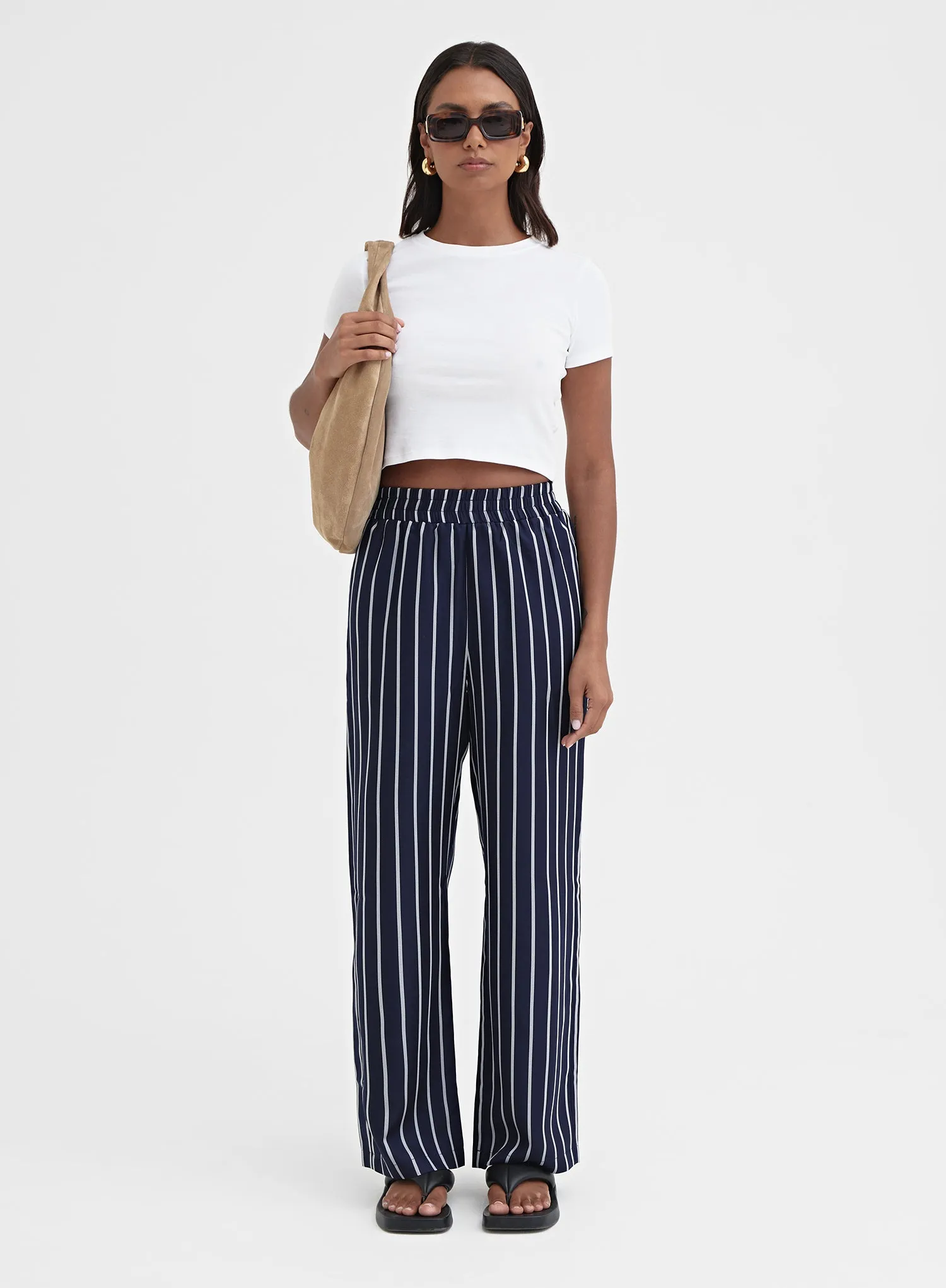 Navy Stripe Wide Leg Trouser - Jade