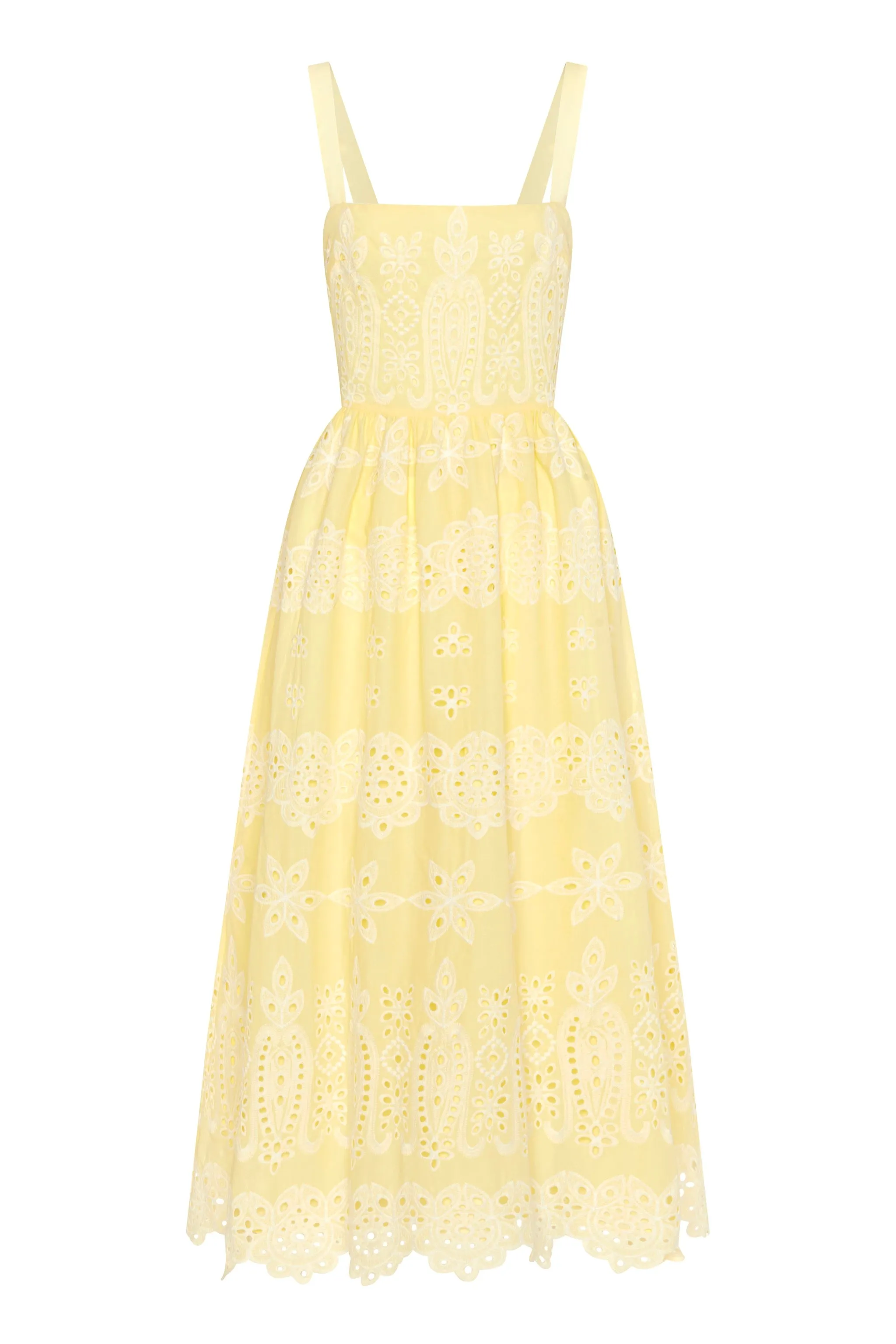 Ninet Broderie Anglaise Midi Dress - Yellow