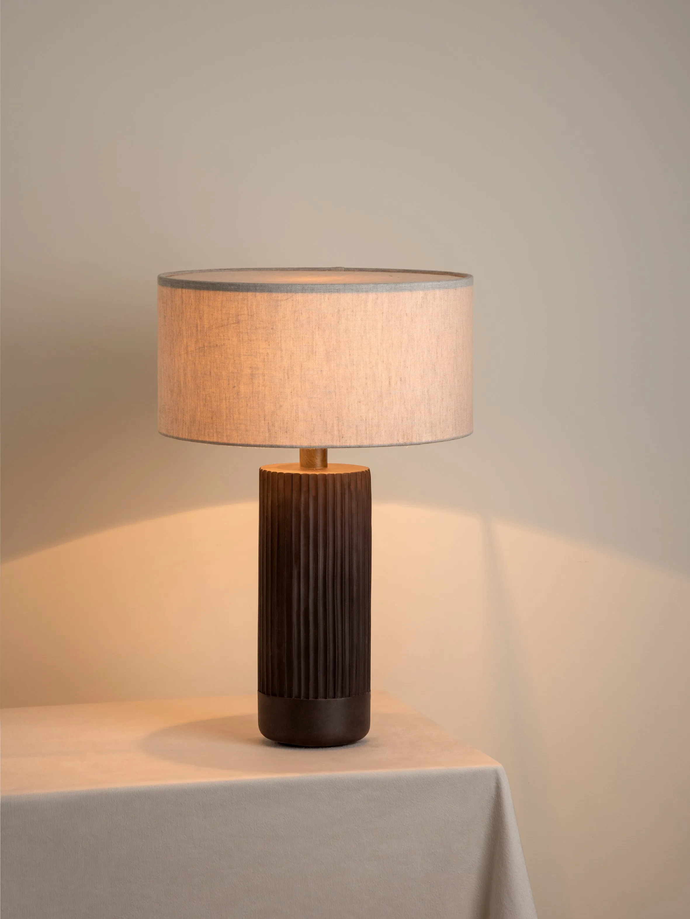 Nitara - chocolate ribbed concrete table lamp