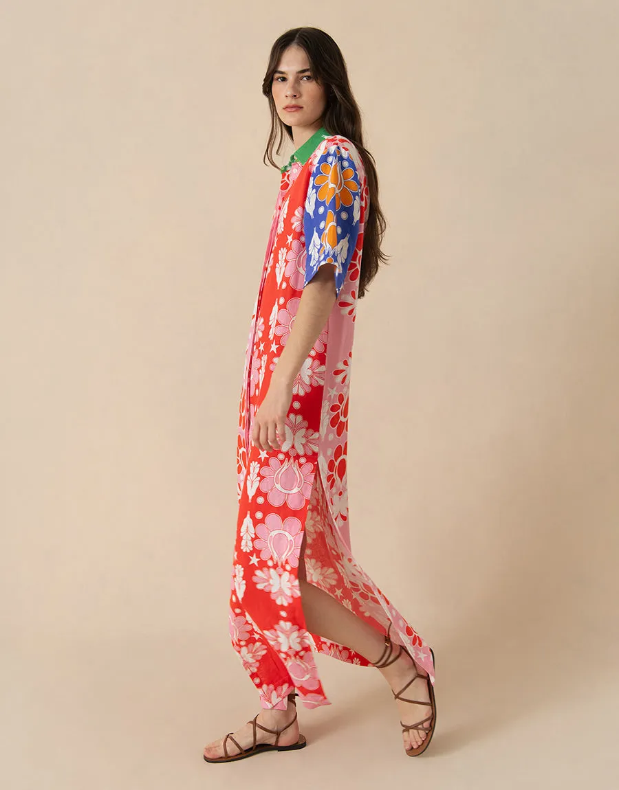 Penny Linen Maxi Dress - Geo Flower Multi - SALE