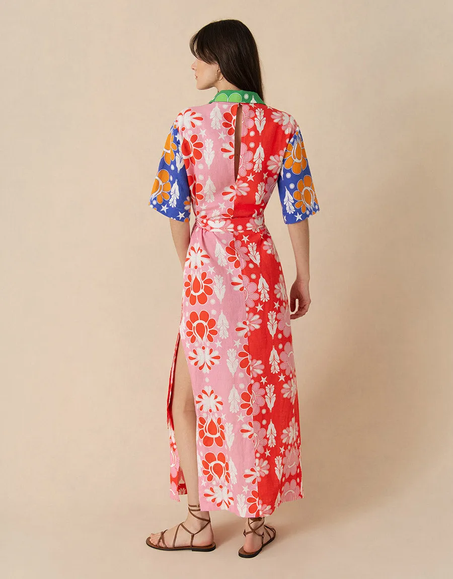 Penny Linen Maxi Dress - Geo Flower Multi - SALE