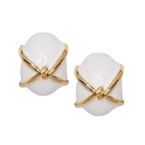 "X" White Button Clip Earring