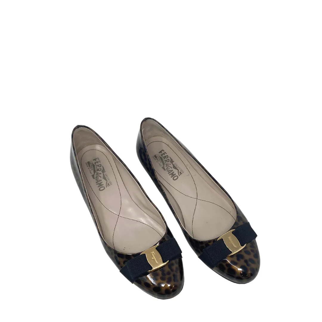 Salvatore Ferragamo Cheetah Patent Leather Bow Flats- Size 9