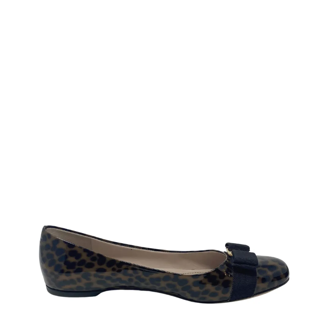 Salvatore Ferragamo Cheetah Patent Leather Bow Flats- Size 9