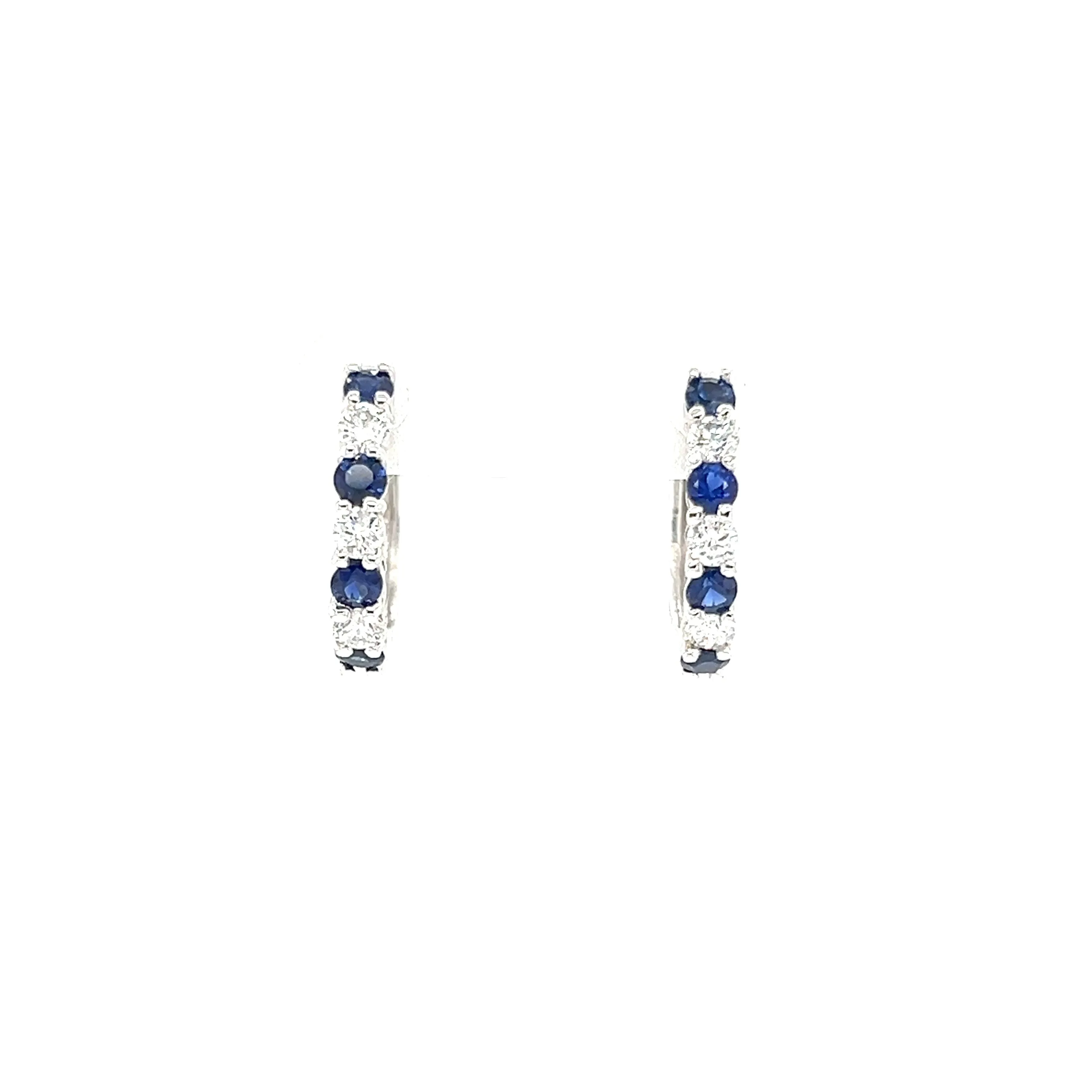 Sapphire Hoop Earrings with 0.33ctw of Diamonds in 14K White Gold