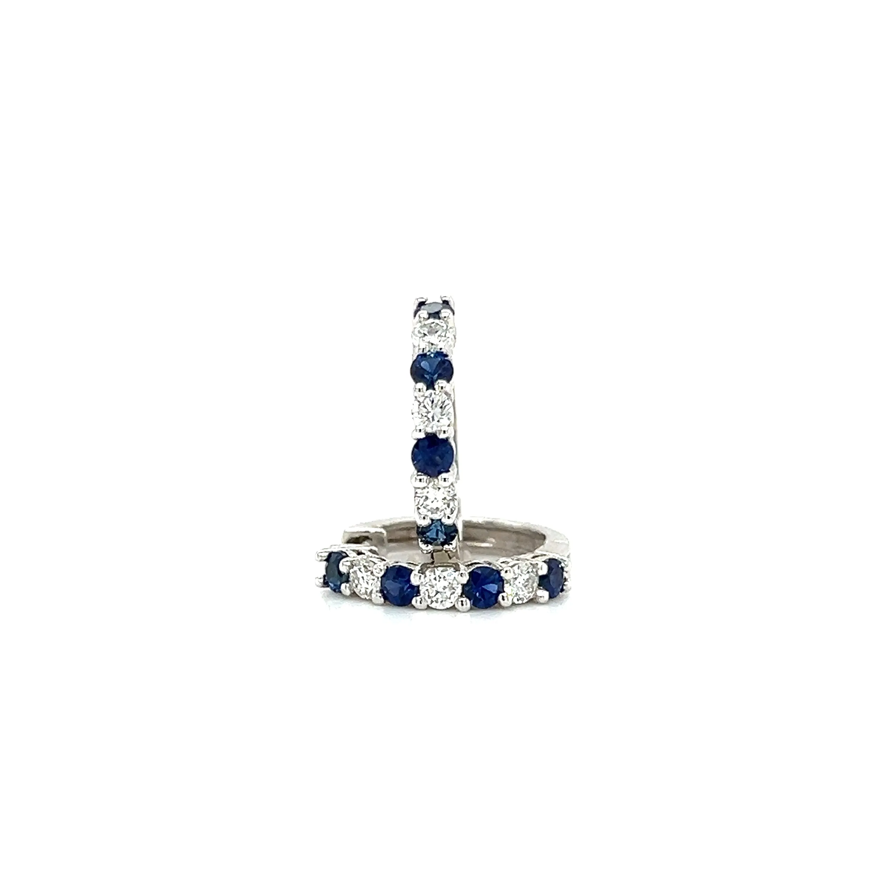 Sapphire Hoop Earrings with 0.33ctw of Diamonds in 14K White Gold