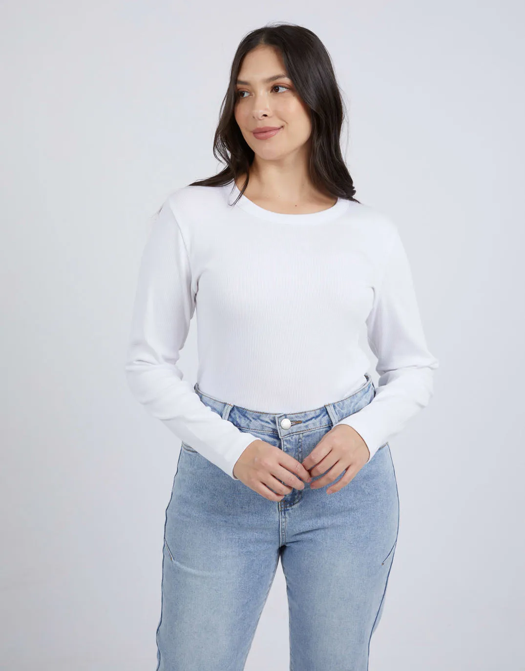 Scoop Long Sleeve Rib Tee - White