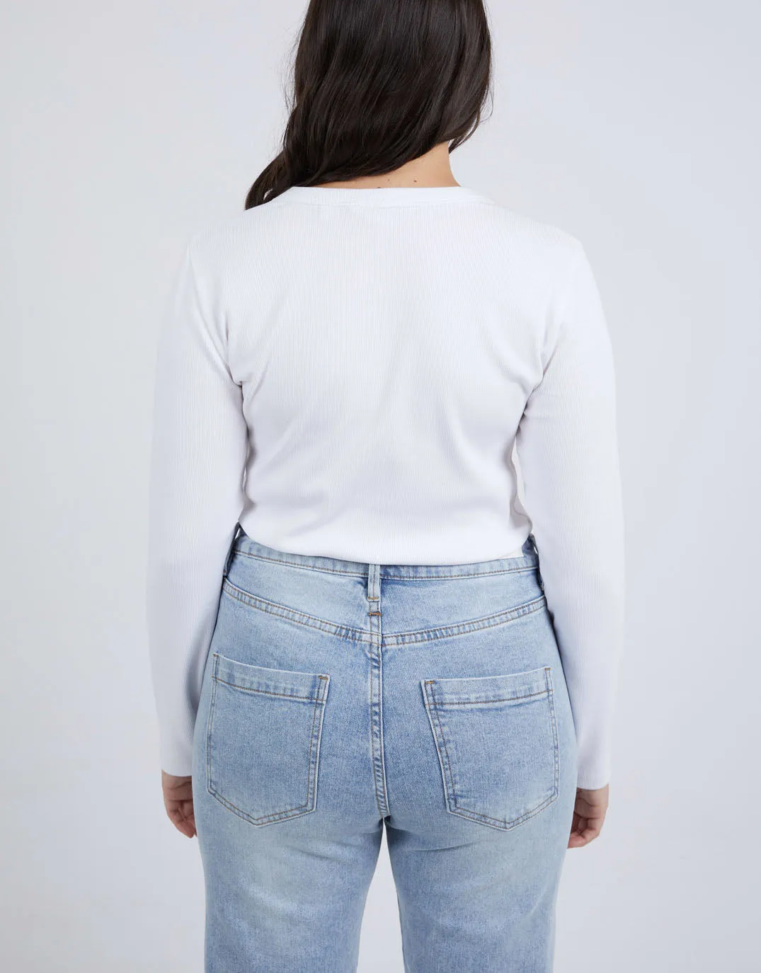 Scoop Long Sleeve Rib Tee - White