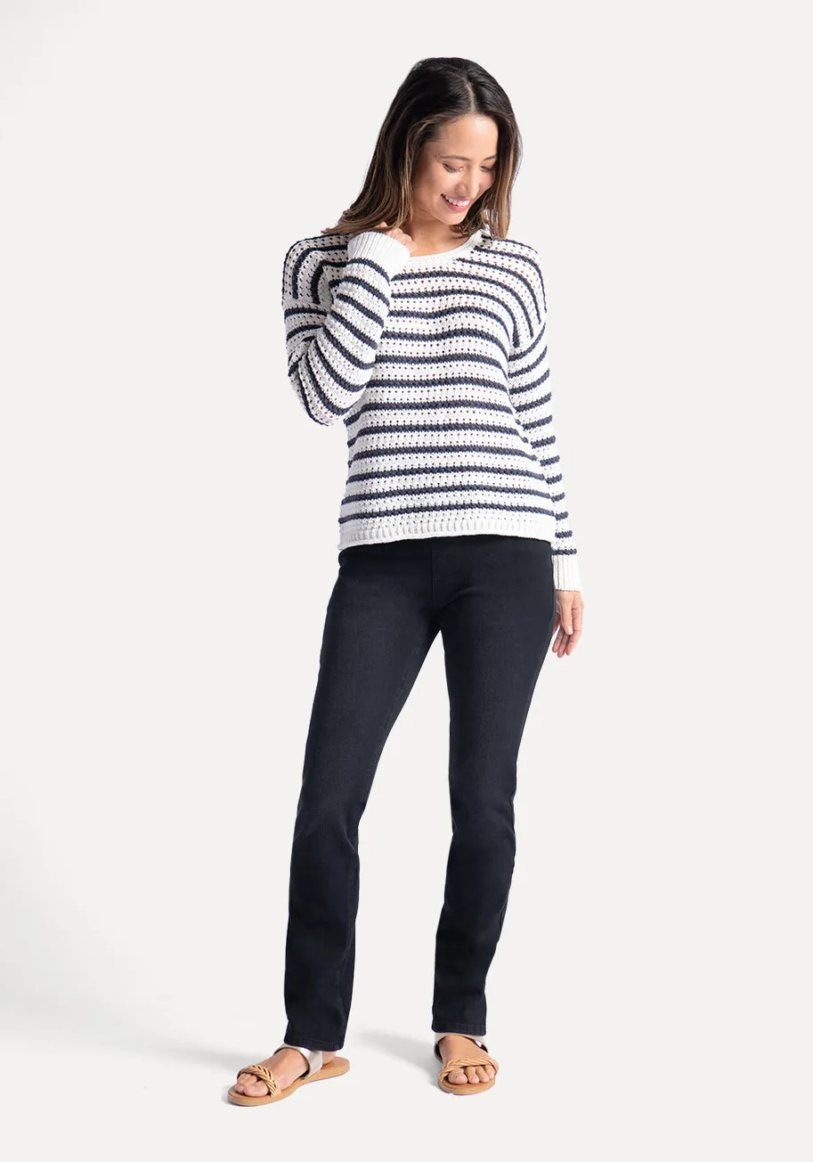 Straight-Leg | 4-Pocket Betabrand Yoga Denim (Washed Black)