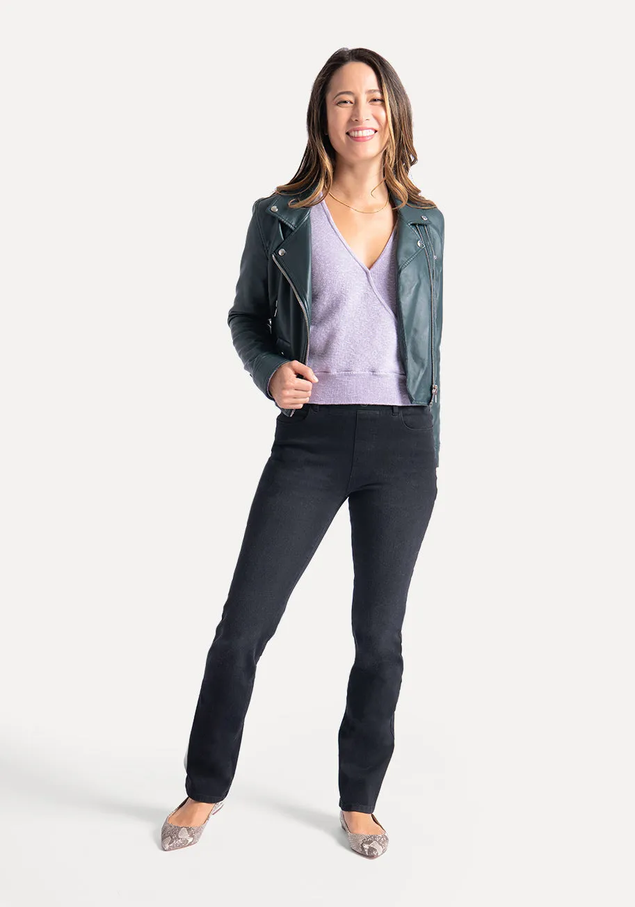 Straight-Leg | 4-Pocket Betabrand Yoga Denim (Washed Black)