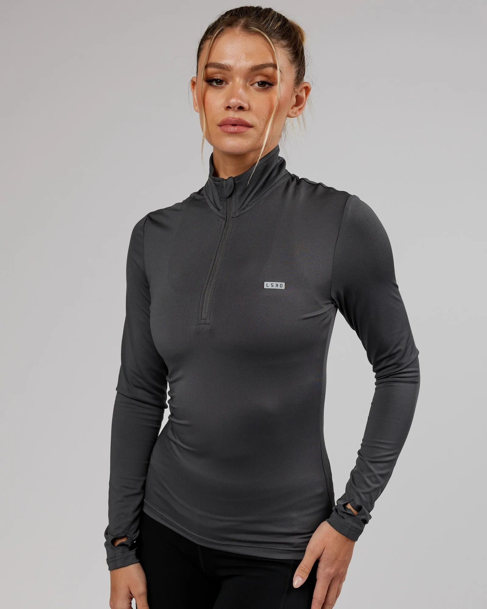 Streamlined 1/4 Zip Active LS Top - Asphalt