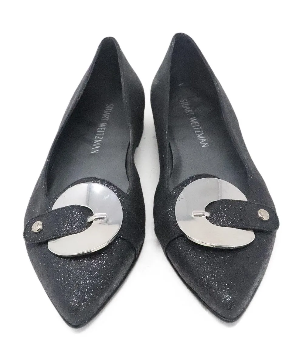 Stuart Weitzman Black Glitter Flats sz 7