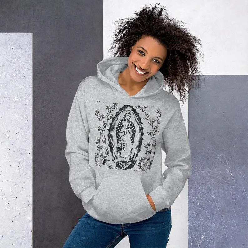 Sunheart Virgin of Guadalupe Folk Art Hoodie Pullover Small to Plus Sizes Sml-5X