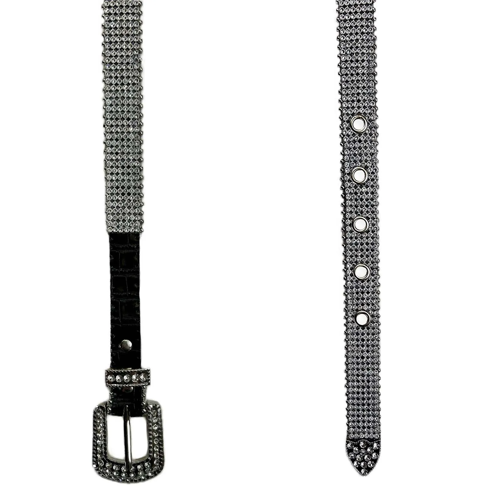 Tapered Rhinestone Genuine Leather Western Belt