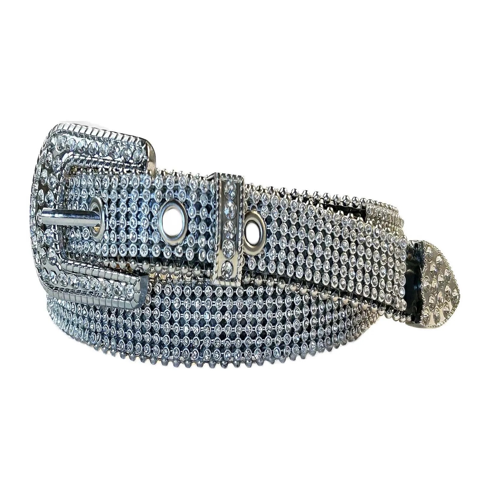 Tapered Rhinestone Genuine Leather Western Belt