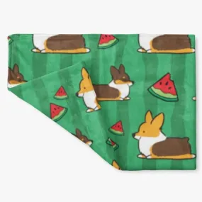 Tricolor Watermelon Corgi Fleece Blanket | 3 Sizes